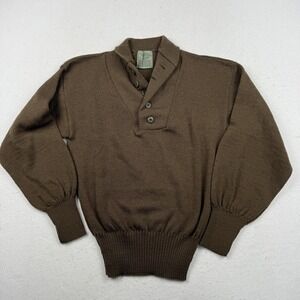 Vintage US Army Sweater Mens Medium Olive Drab Wool Shawl Collar 3 Button 80s